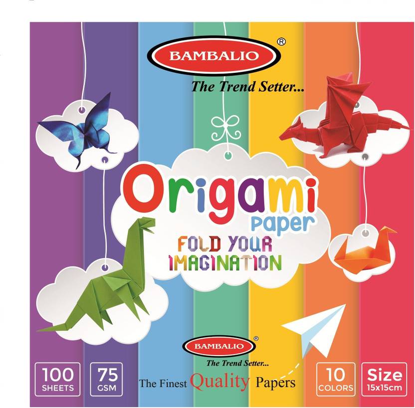 Bambalio Origami Paper Pack Of 400 Sheets Smooth Finish 75 Gsm 15x15 Cm Size Assorted 10 Colors Art Craft Origami Paper
