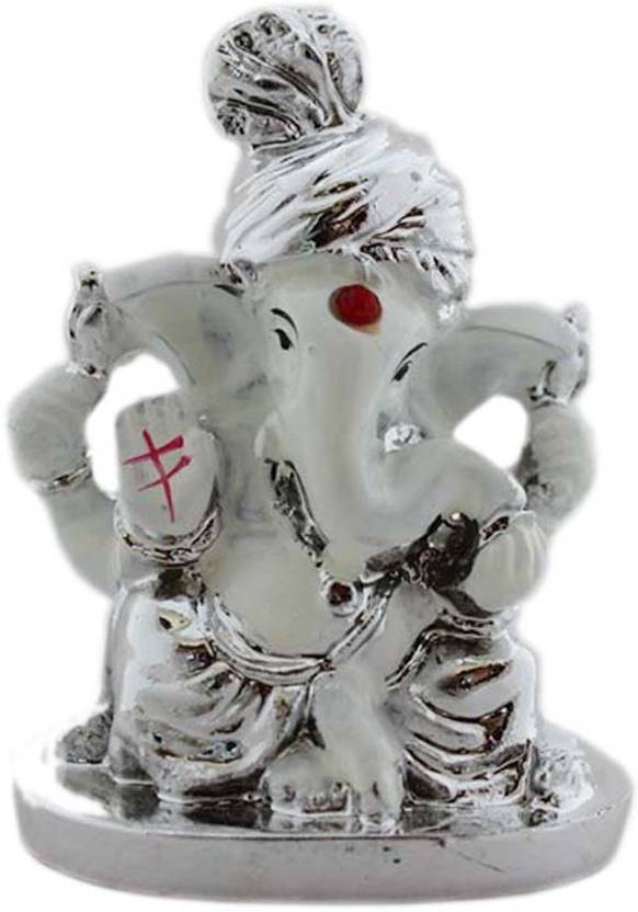 Tootpado Ganesh Idol for Car Dashboard God Idol (Silver) (5.5x4x7.5