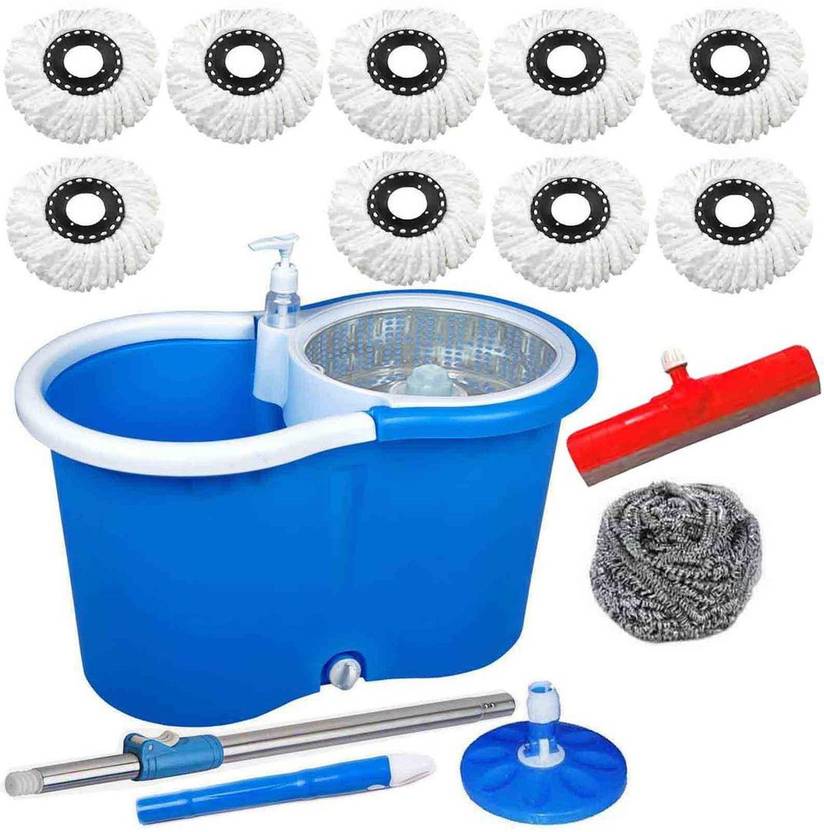 CREZON DISPENSER MAGIC MOP WITH 9 REFILLS WITH FLOOR WIPER WITH STEEL