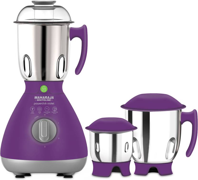 For 3599/-(37% Off) Maharaja Whiteline Mg Powerclick (MX-164) 750 W Mixer Grinder (Violet and Silver, 3 Jars) at Flipkart