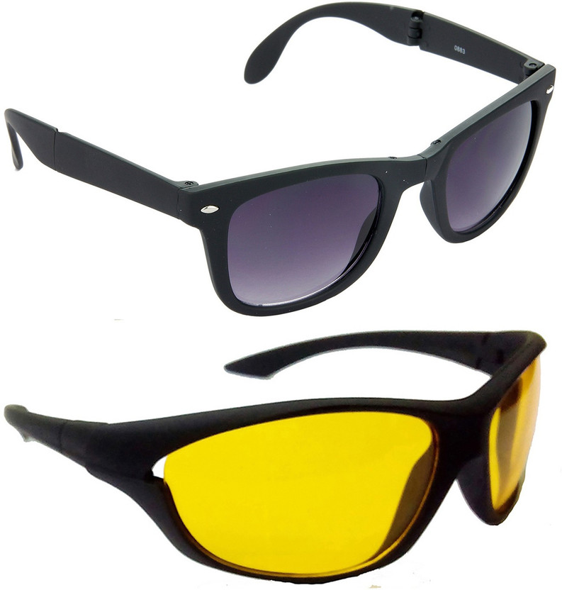 Hrinkar Wayfarer Sunglasses(For Men & Women, Grey, Yellow)