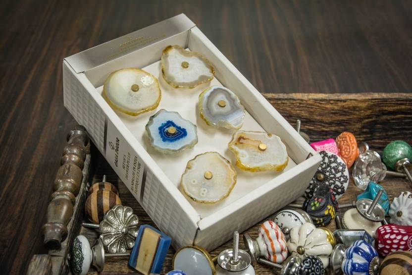Casa Decor Set Of 6 White Luxurious Agate Stone Knob With Floral