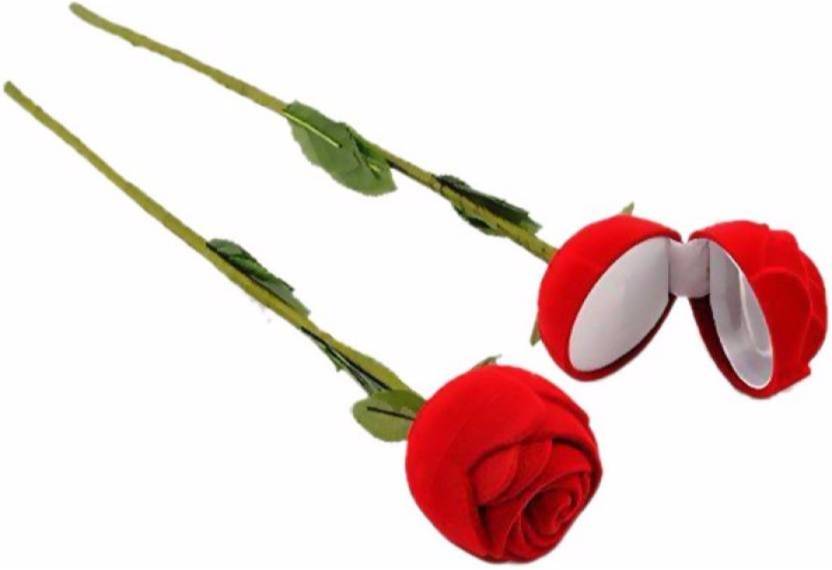 Glawen Rose Flower Ring Box (Pack of 2 Pieces) Vanity Box Vanity Box (Red)