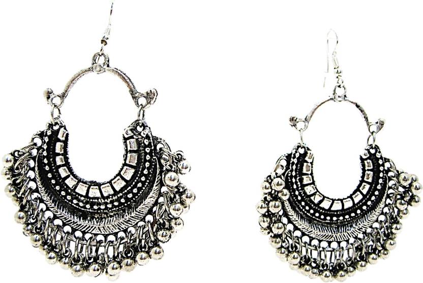Flipkart Muccasacra Crazy Silver Afghani Alloy Chandbali Muccasacra Crazy Silver Afghani Alloy Chandbali Earring Dangle Jhumki