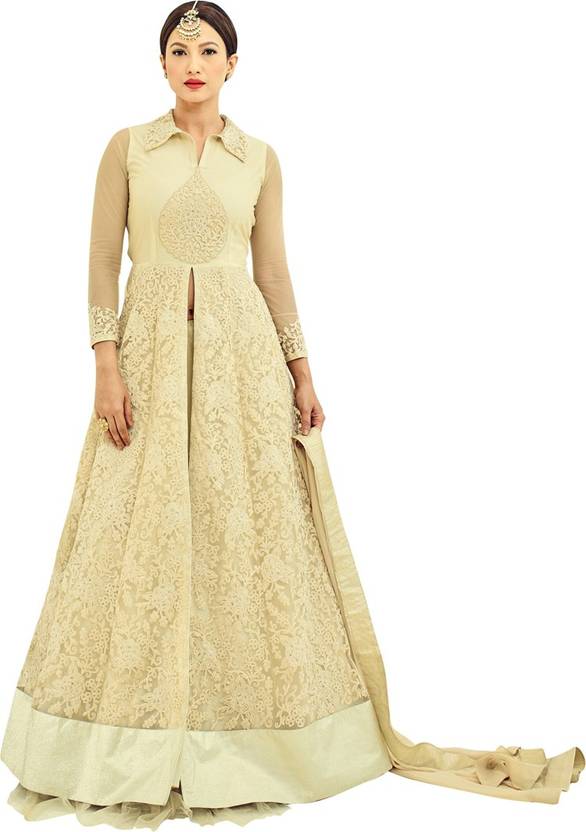 Saara Georgette Embroidered, Paisley, Embellished Semi-stitched Gown, Salwar and Dupatta Material