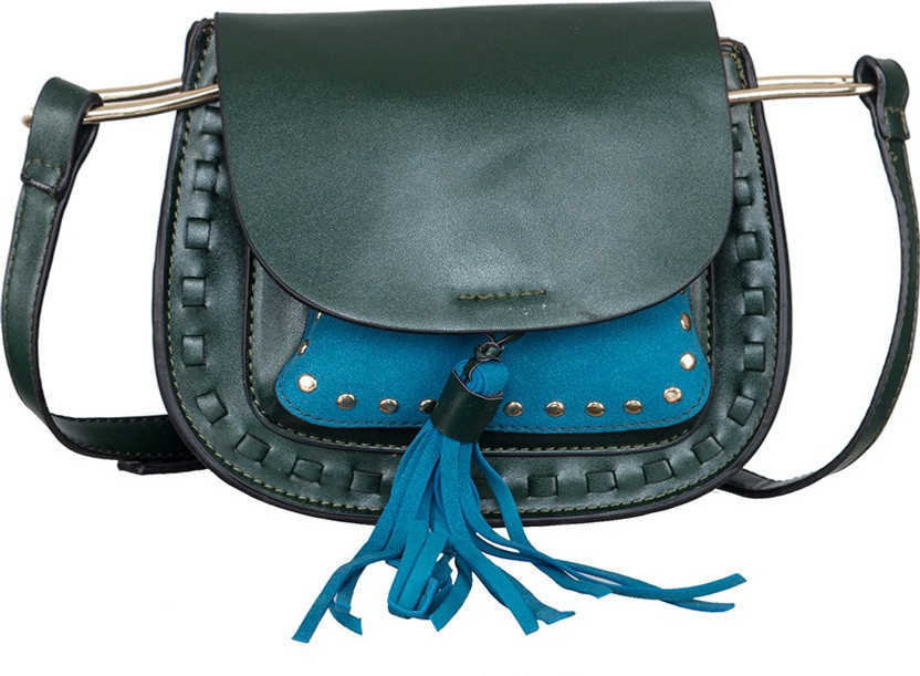 green leatherette sling bag