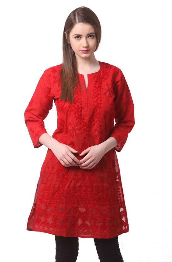 red colour chikankari kurti