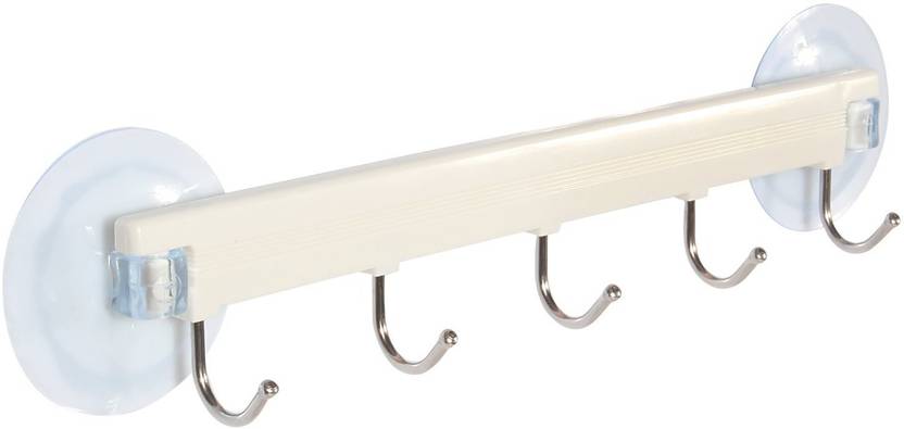 Hokipo Kitchen Bathroom Suction Cup Plastic Towel Hook Rack With 5 Suction Cup Plastic Towel Hook