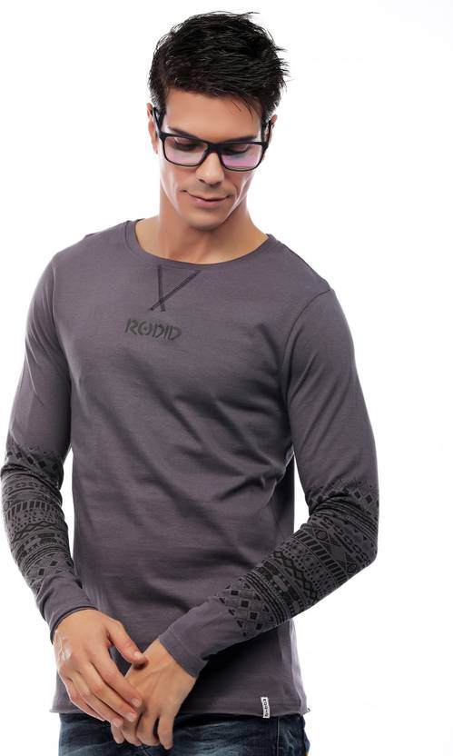 Rodid Solid, Printed Men's Round Neck Grey T-Shirt