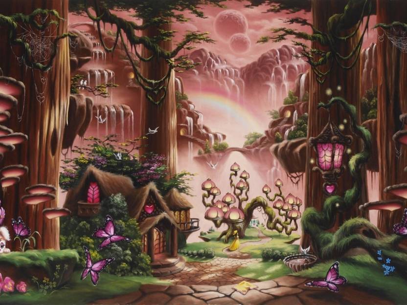 Ravgar Beautiful Fantasy World Nature Animals Hut Waterfall