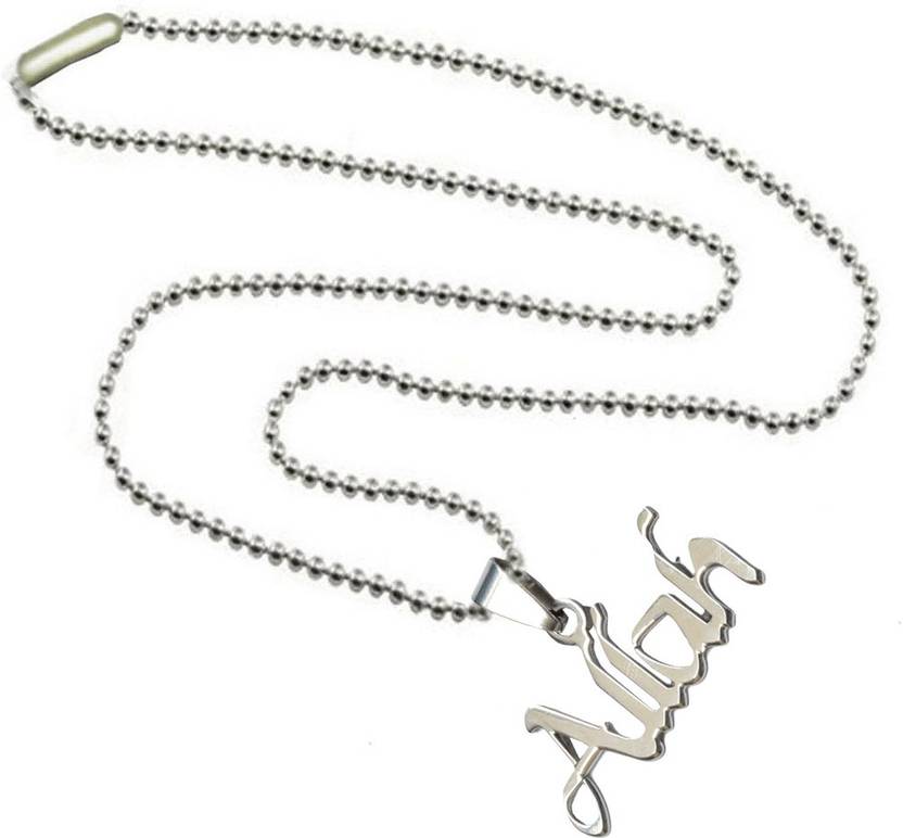 Men Style Religious God Stylish Allah Word Islamic Muslim Stainless Steel Pendant Set