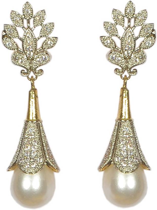 Flipkart Pourni Exclusive Designer Pearl American Pourni Exclusive Designer Pearl American Diamond Earring Prer101 Copper Jhumki