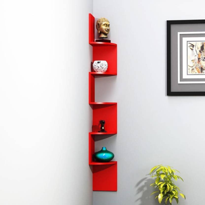Decorasia Red Zigzag Corner Wooden Wall Shelf Price In India Buy