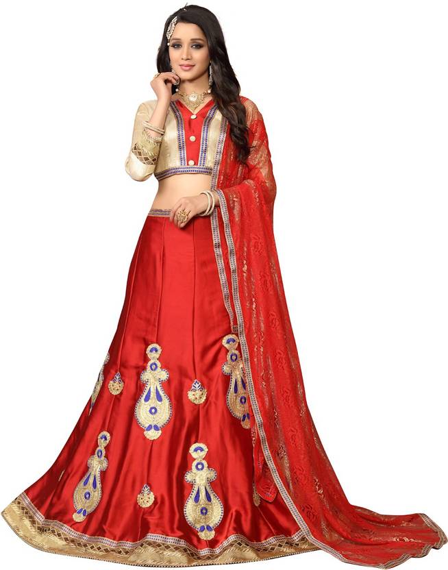 Fab Valley Embroidered Women's Lehenga, Choli and Dupatta Set