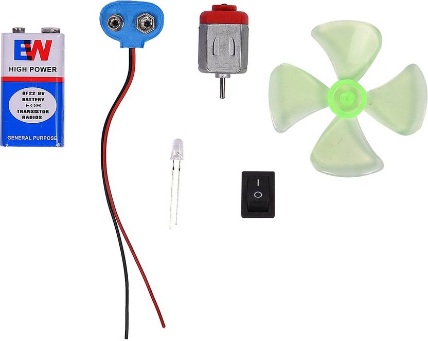 ATLAS Small 4.55V DC Motor, Mini Fan Blade, 9v battery and LED Motor