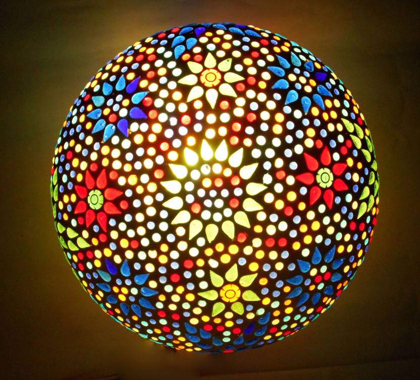 Susajjit Mosaic Round Shape Handcrafted Ceiling Lamp Multicolored Decorative Roof Lamp Flush Mount Ceiling Lamp