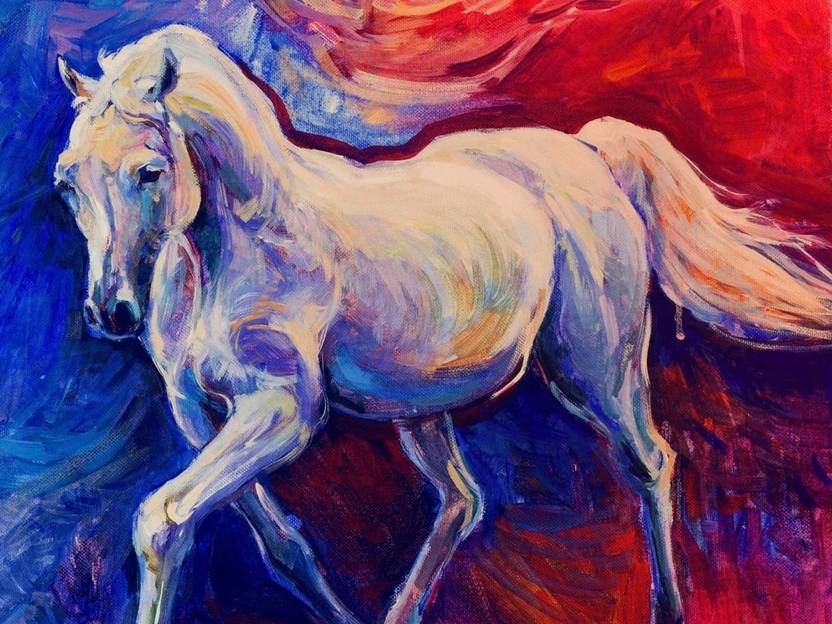 ravgar Beautiful White Horse Abstract Art Canvas Painting Wall Art [12