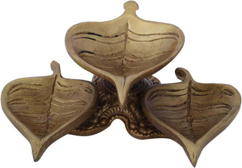 Ratnatraya Brass Three Leaf Diya Decorations For Pooja Room