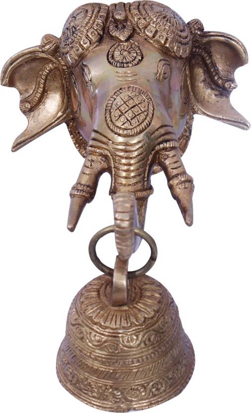 Ratnatraya Indian Brass Elephant Head Bell Wall Hanging Antique