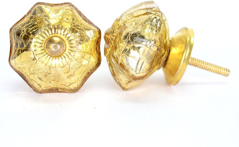 Casa Decor Pack Of 6 Mercury Gold Crackle Glass Cabinet Knobs