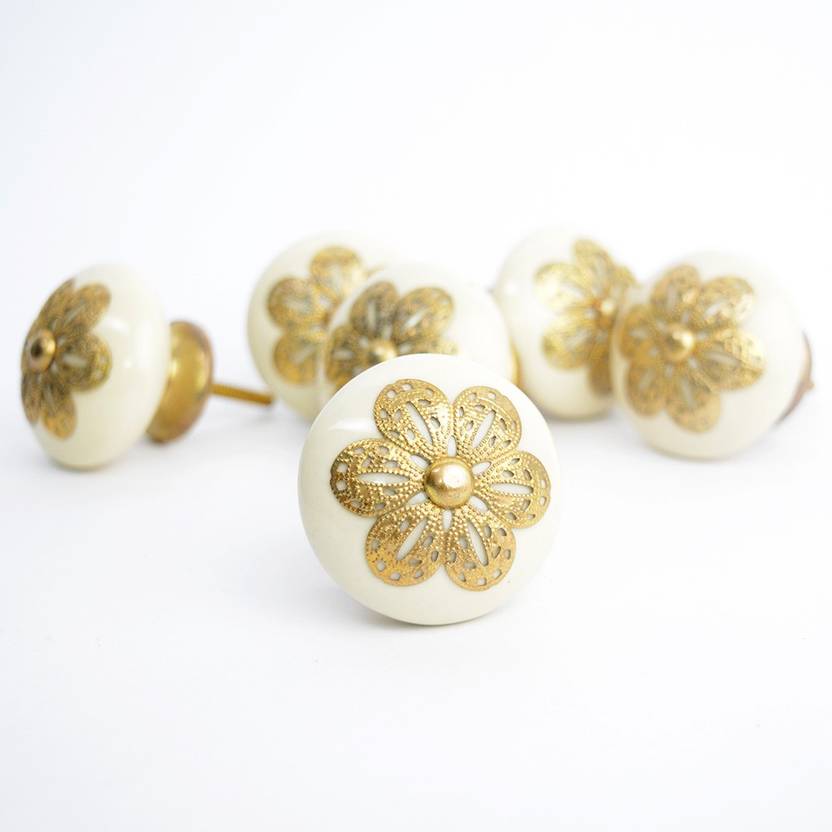 Casa Decor Pack Of 6 Golden Rose Ceramic Cupboard Cabinet Door