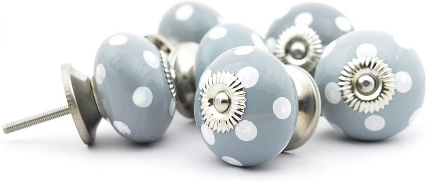Casa Decor Pack Of 6 Ceramic Round Geay Polka Decorative Door