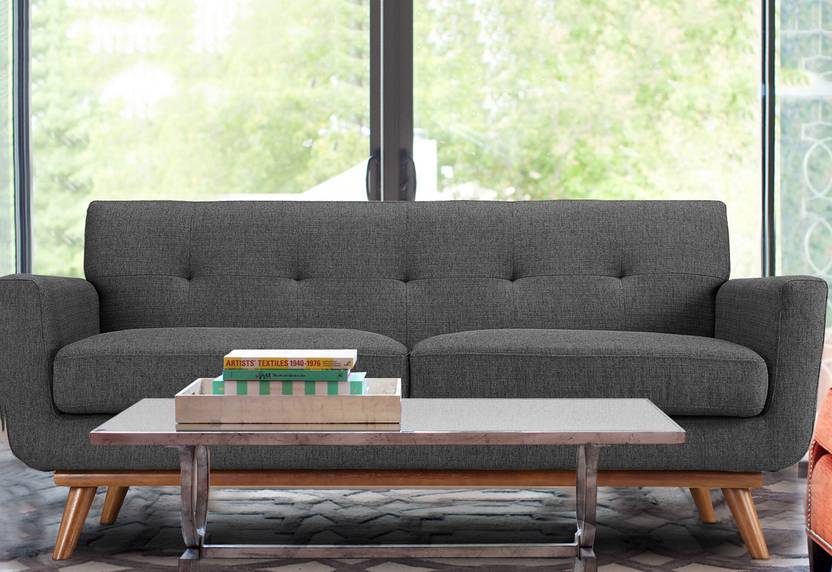 Dreamzz Furniture Mid Century 3 Seater Sofa In Grey Colour By Dreamzz Furniture Mid Century 3 Seater Sofa In Grey Colour By Fabric Finish Color