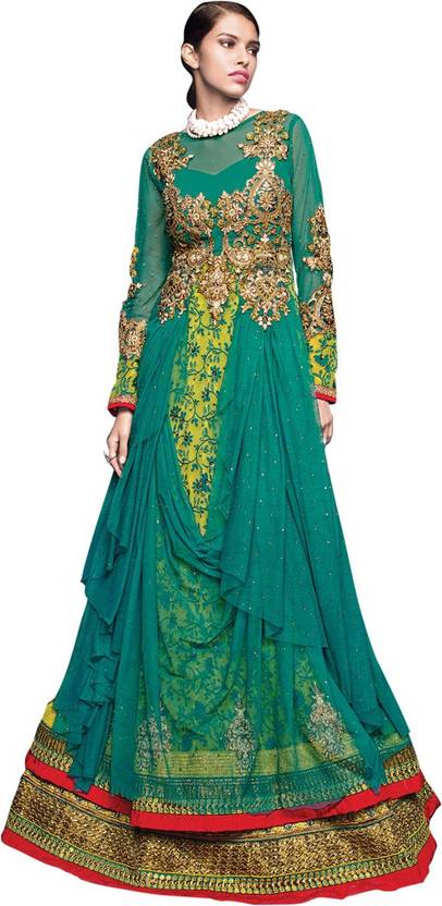 Saara Net Embellished, Embroidered Semi-stitched Gown, Salwar and Dupatta Material