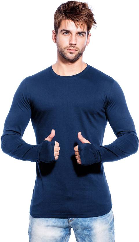 Maniac Solid Men's Round Neck Dark Blue T-Shirt