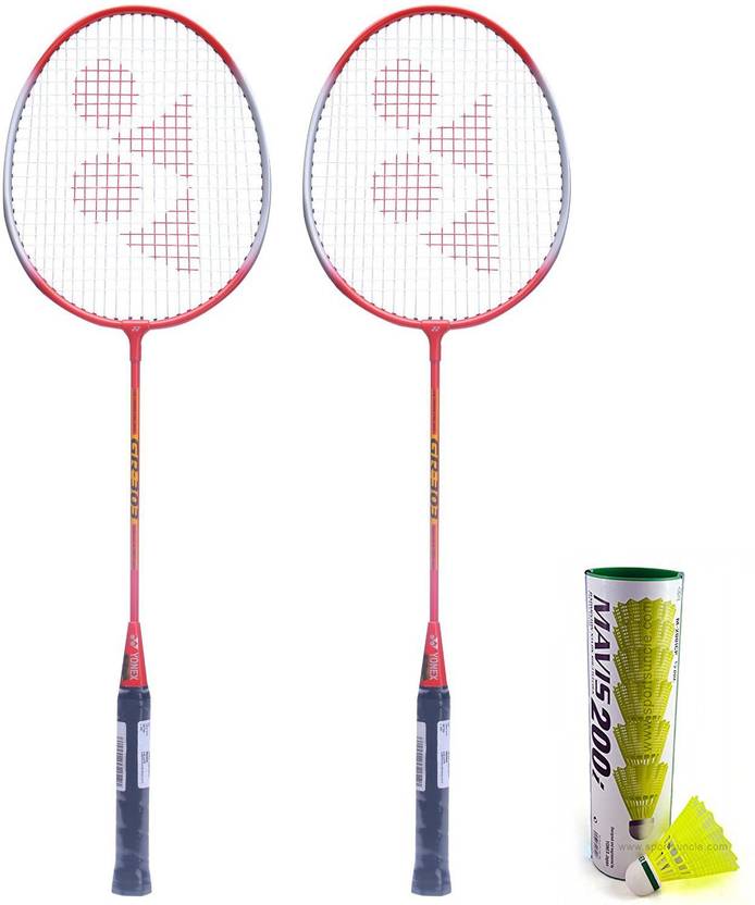 YONEX GR 303 Badminton Racquet Set of 2 (Red) + Mavis 200i Shuttlecock
