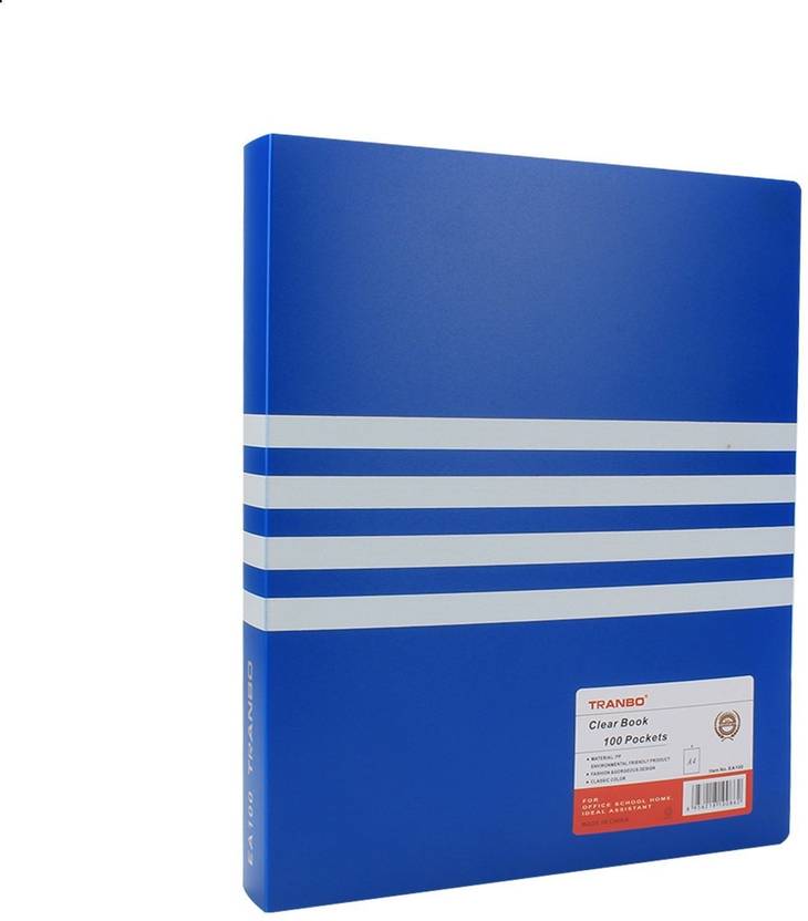 TRANBO Plastic 100 Pocket Display File (A4 Size, Blue