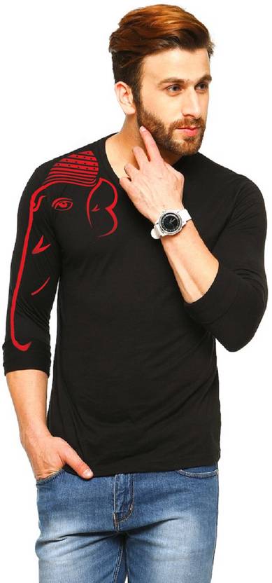 Tripr Printed Men V-neck Black T-Shirt