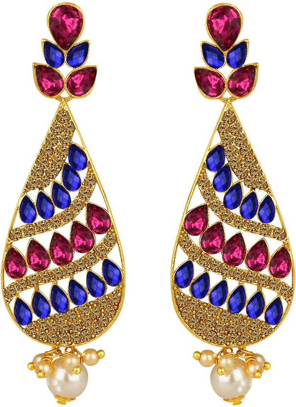 Flipkart Com Spargz Antique Gold Plated Multicolor Ad Stone Spargz Antique Gold Plated Multicolor Ad Stone Big Long Indian Style Dangle Chandelier Earrings For