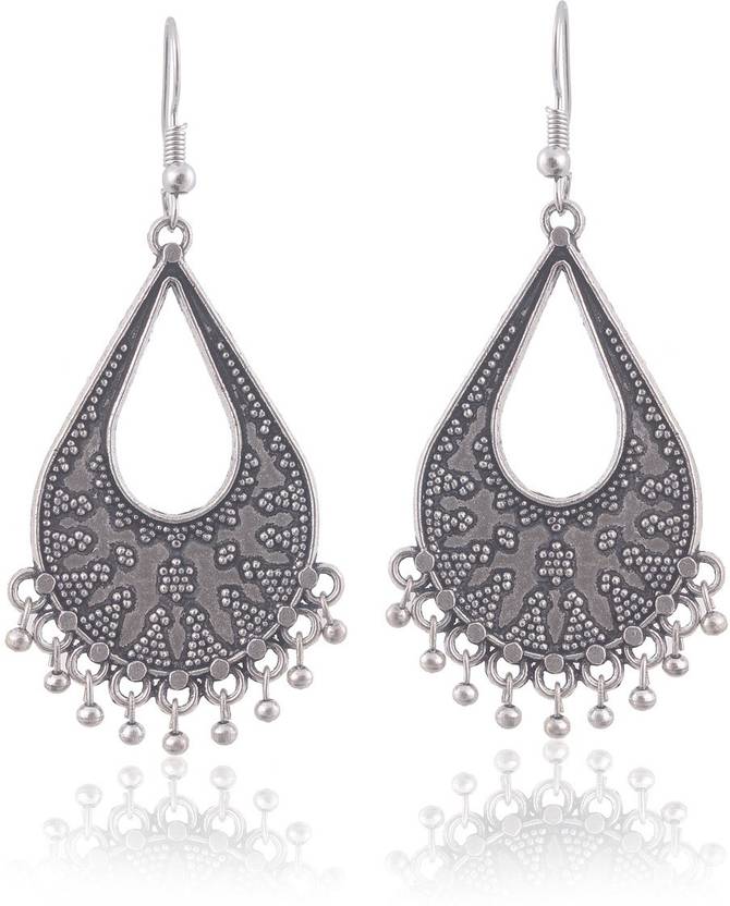 Flipkart Manaswita Ghungroo Drops Silver Oxidised White Manaswita Ghungroo Drops Silver Oxidised White Metal Earrings With Flower Petal Design On It Specially For