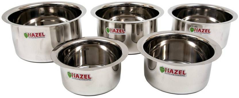Hazel Stainless Steel Flat Bottom Patila Set Of 5 Pot 1 L Hazel Stainless Steel Flat Bottom Patila Set Of 5 Pot 1 L