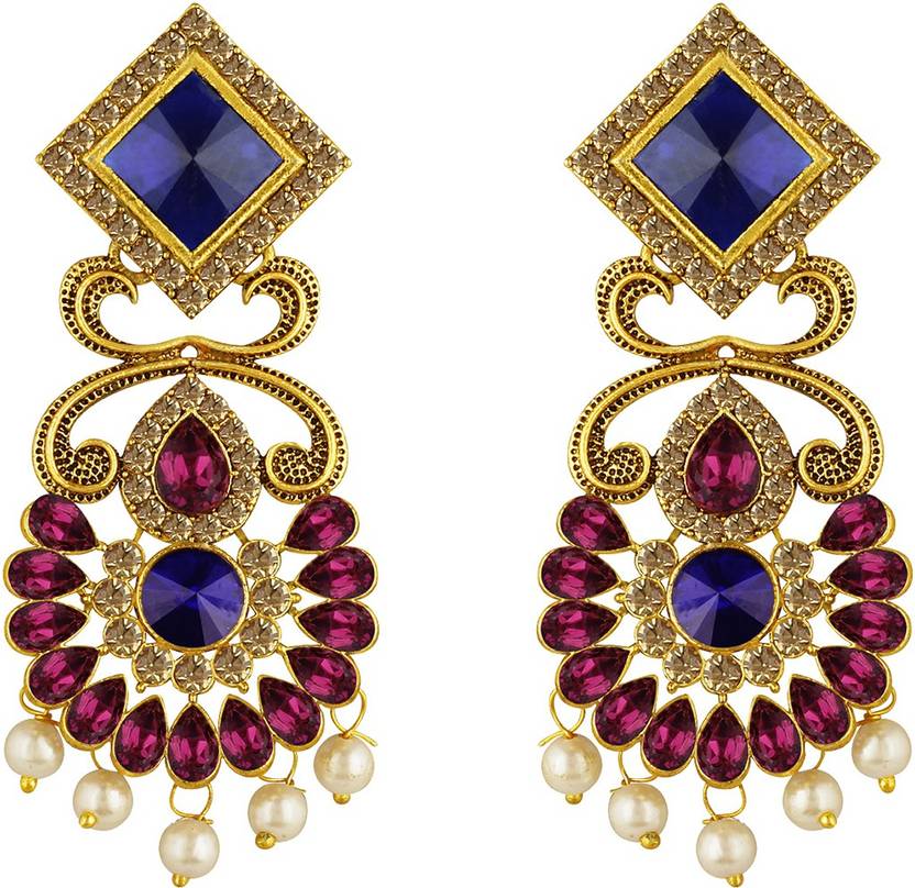 Flipkart Com Spargz Gold Plated Antique Indian Style Spargz Gold Plated Antique Indian Style Bridal Blue Purple Ad Stone Chandelier Earrings For