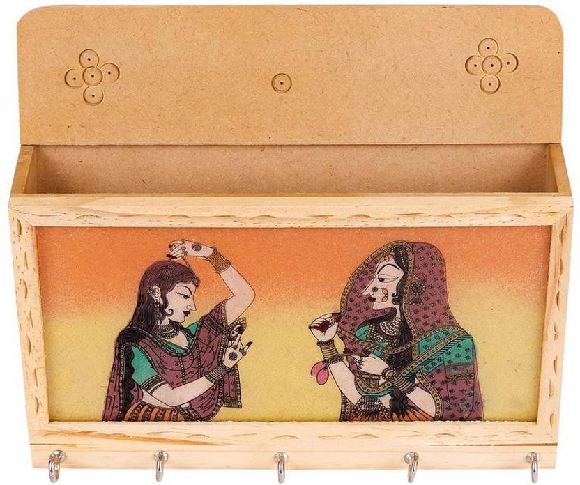 Craft Art India Wall Mounting Letter Organizer With Key Hooks Wooden Craft Art India Wall Mounting Letter Organizer With Key Hooks Wooden Holder