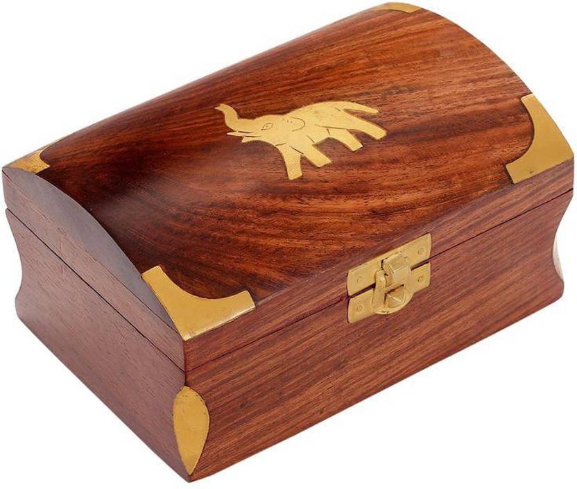 Craft Art India Handcrafed Small Wooden Jewellery Box With Embossed Craft Art India Handcrafed Small Wooden Jewellery Box With Embossed Brass Design Vanity