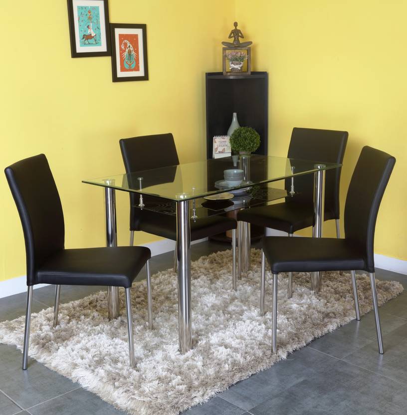 Hometown Vento Gl 4 Seater Dining Set Price In India Hometown Vento Gl 4 Seater Dining Set Finish Color Black