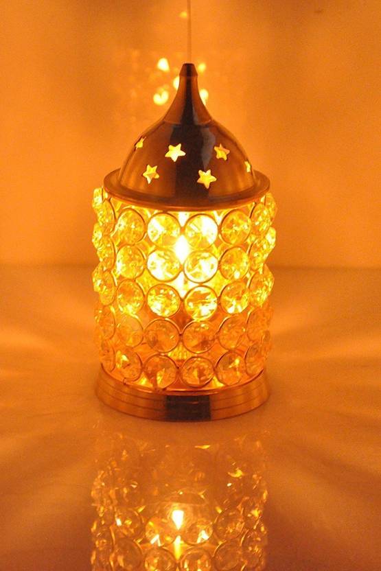 Artistic India Akhand Diya Decorative Brass Crystal Oil Lamp