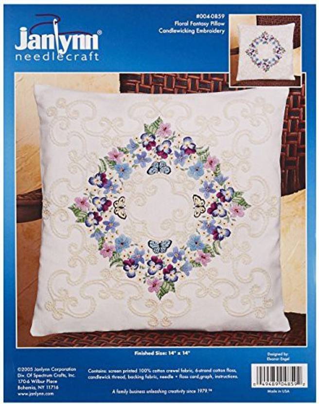Janlynn Crewel Embroidery Kit Floral Fantasy Pillow Crewel