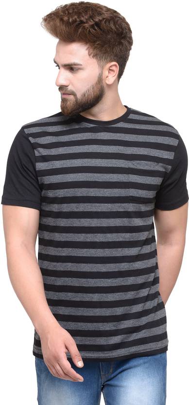Teesort Striped Men's Round Neck Grey T-Shirt