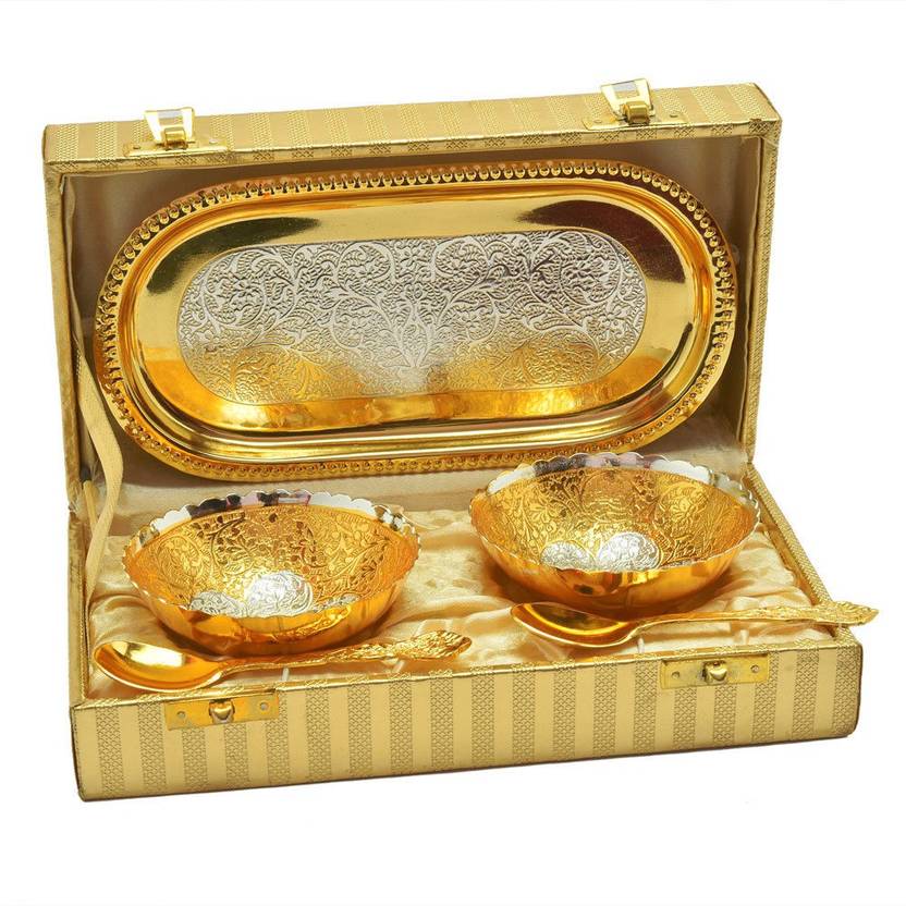 Indian Craft Villa Gold Silver Plated 5 Pices 2 Bowl 2 Spoon 1