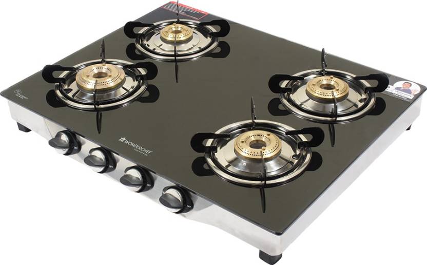 For 2799/-(67% Off) Wonderchef Ruby Glass, Stainless Steel Manual Gas Stove  (4 Burners) at Flipkart