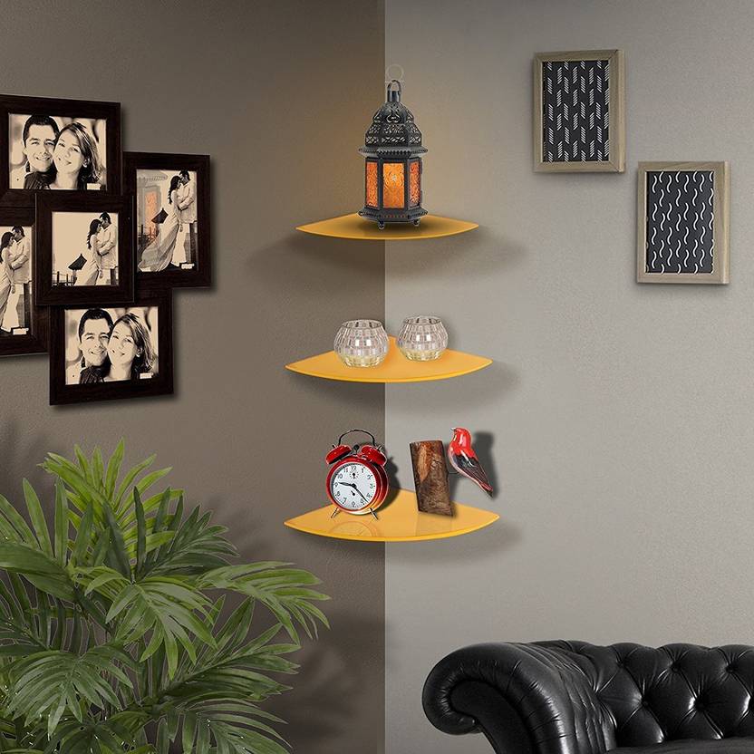Klaxon Corner Glass Wall Shelf In India Klaxon Corner Glass Wall Shelf Number Of Shelves 1 Yellow