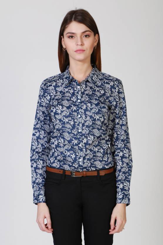 Allen Solly Women Printed Casual Blue Shirt - Buy Allen Solly Women Printed  Casual Blue Shirt Online at Best Prices in India 
