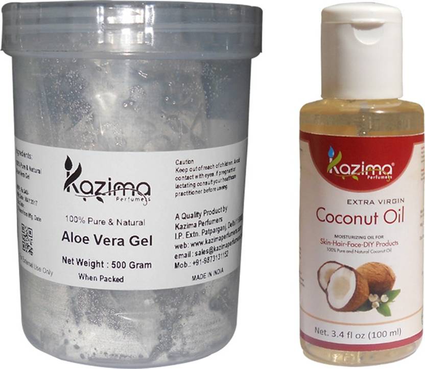 Kazima Pure Natural Aloe Vera Gel Raw 500 Gram And Coconut Oil