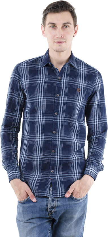 Squirehood Men Checkered Casual Blue