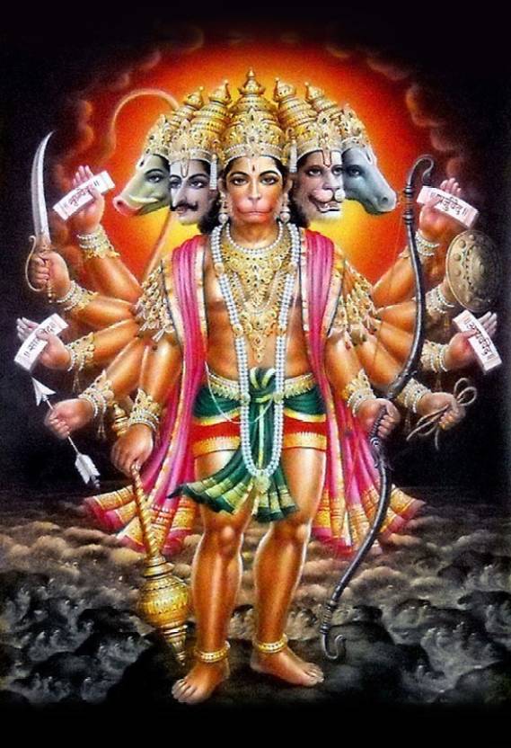 Panchmukhi Hanuman Ji Standing Wall Print - 1 poster on fine art paper ...