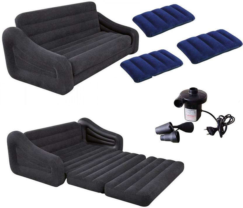 Intex Inflatable Air Sofa With Pull Out Queen Bed Mattress Sleeper
